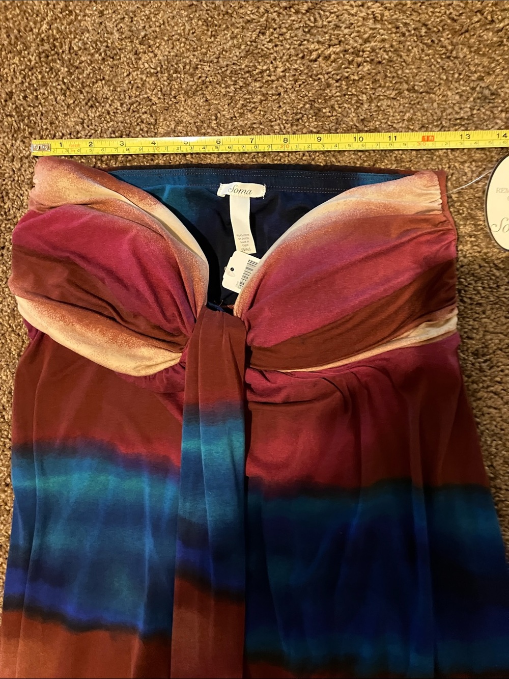 SOMA. Multicolor Strapless Dress in Teal, Rust, Pink & Navy. Size S. Sexy. NWT - Picture 5 of 8
